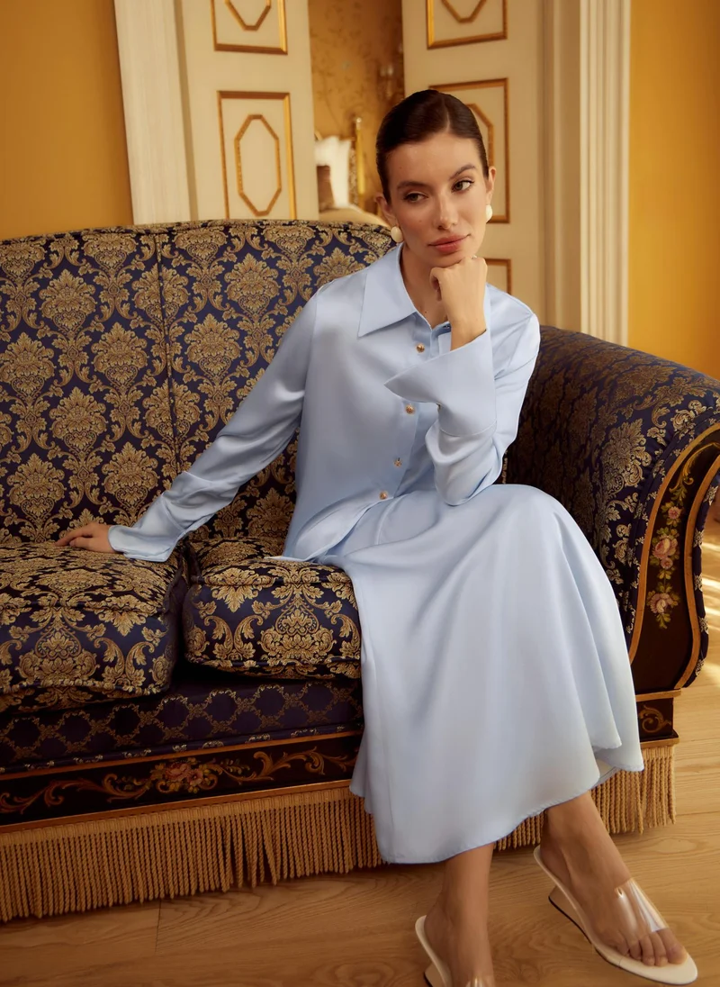 Lichi Satin shirt with golden buttons